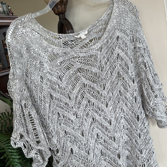 Eileen Fisher Sweater Gray Wonder Scallop Crochet Open-Weave Marled Italian Yarn - Picture 9 of 16